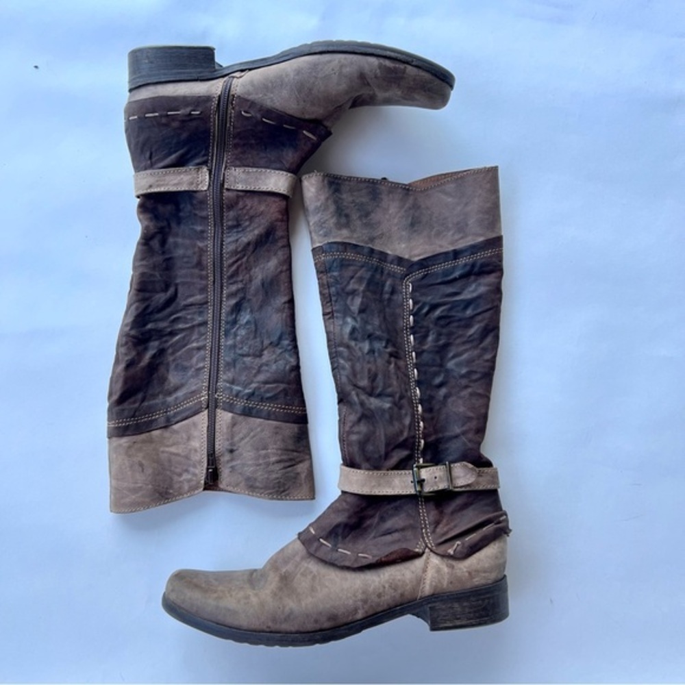 Clocharme Brown Tan Two Toned Leather Knee High Boots